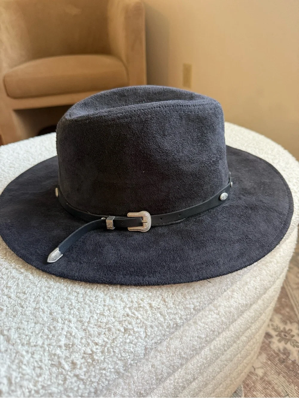 Black Felt Hat with studded Western style Leather Band